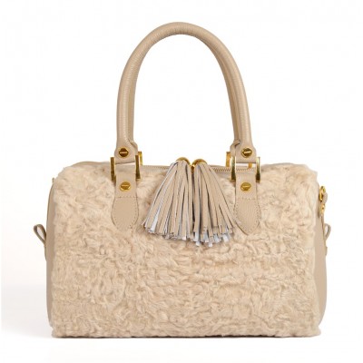 Afghan Karakul Fur Tote Bag with Leather